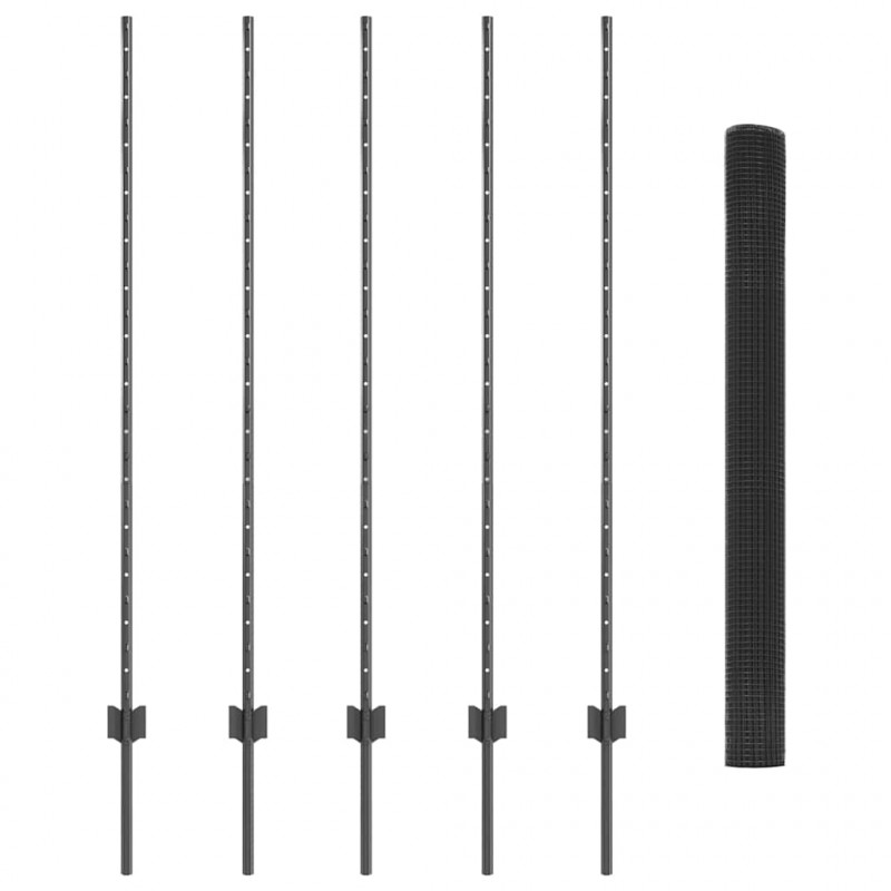 Ogrodzenie z słupkiem Szary 1,4 x 10 m Stal i PVC