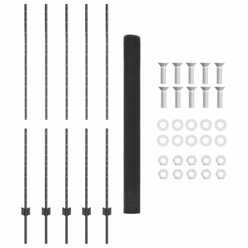 Ogrodzenie z słupkiem Szary 1,6 x 10 m Stal i PVC