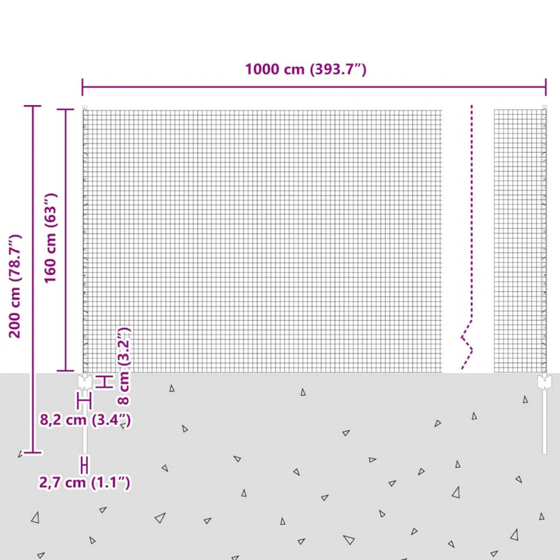 Ogrodzenie z słupkiem Szary 1,6 x 10 m Stal i PVC