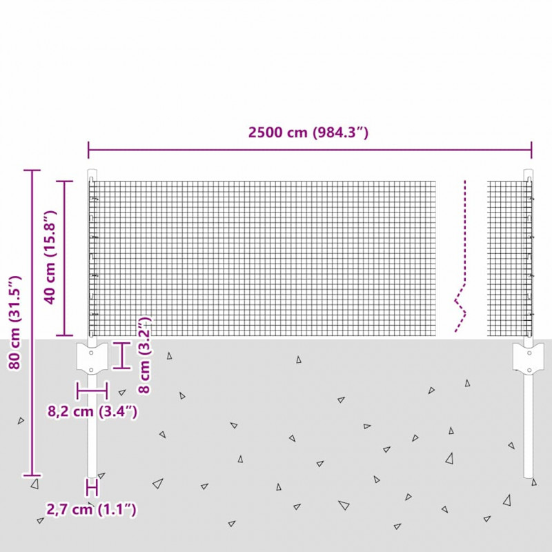 Ogrodzenie z słupkiem Szary 0,4 x 25 m Stal i PVC