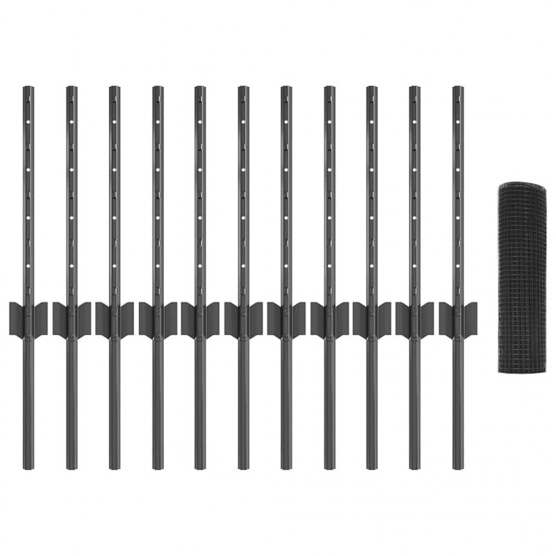 Ogrodzenie z słupkiem Szary 0,4 x 25 m Stal i PVC