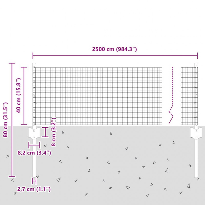 Ogrodzenie z słupkiem Szary 0,4 x 25 m Stal i PVC