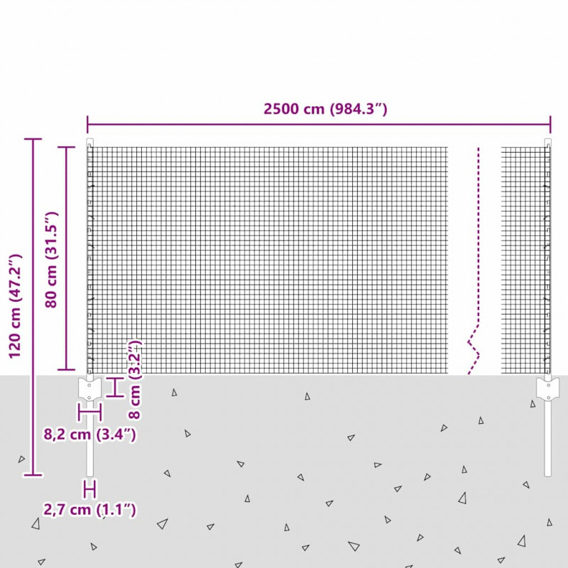 Ogrodzenie z słupkiem Szary 0,8 x 25 m Stal i PVC