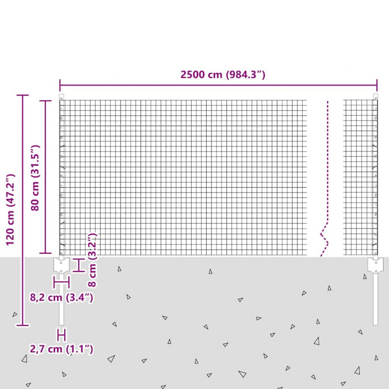 Ogrodzenie z słupkiem Szary 0,8 x 25 m Stal i PVC