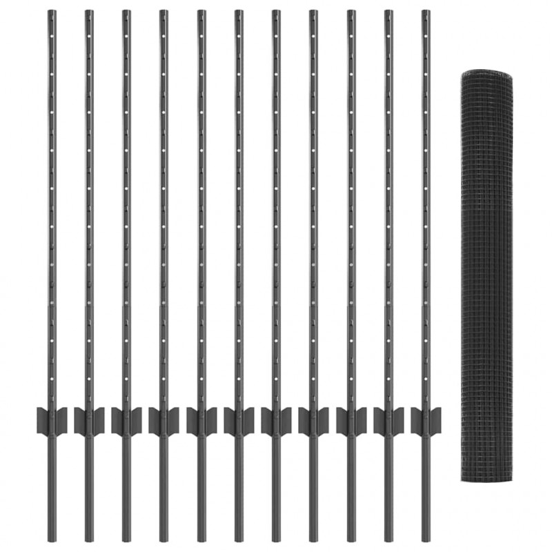 Ogrodzenie z słupkiem Szary 1 x 25 m Stal