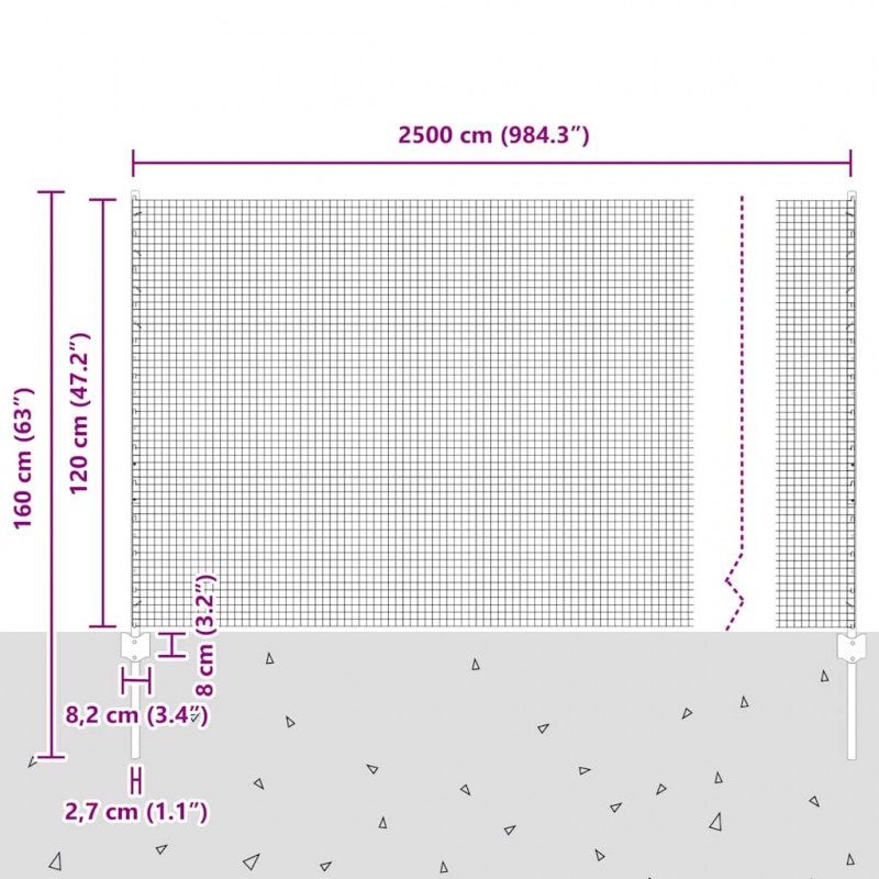 Ogrodzenie z słupkiem Szary 1,2 x 25 m Stal i PVC