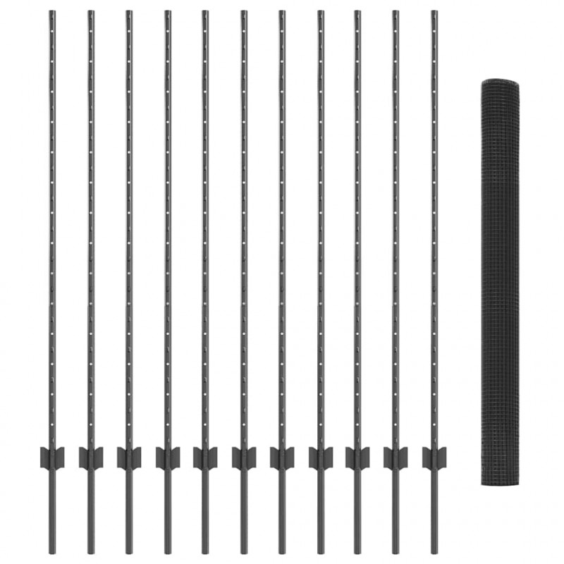 Ogrodzenie z słupkiem Szary 1,4 x 25 m Stal i PVC