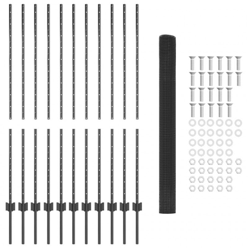 Ogrodzenie z słupkiem Szary 1,4 x 25 m Stal i PVC