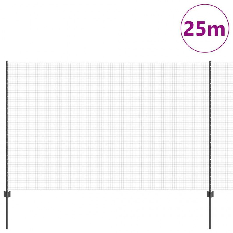 Ogrodzenie z słupkiem Szary 1,5 x 25 m Stal