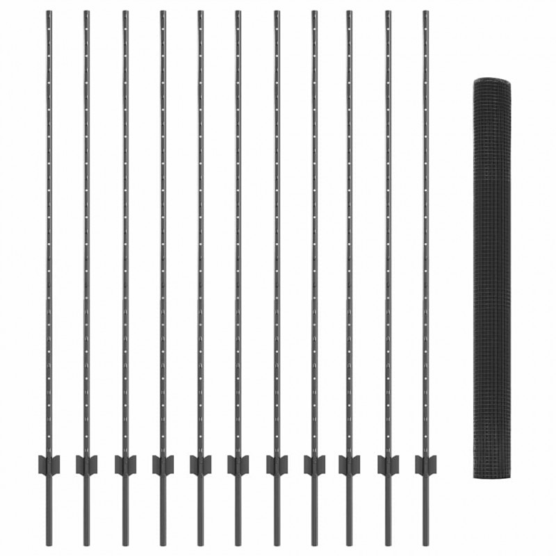 Ogrodzenie z słupkiem Szary 1,5 x 25 m Stal