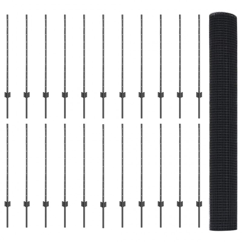 Ogrodzenie z słupkiem Szary 1 x 50 m Stal i PVC