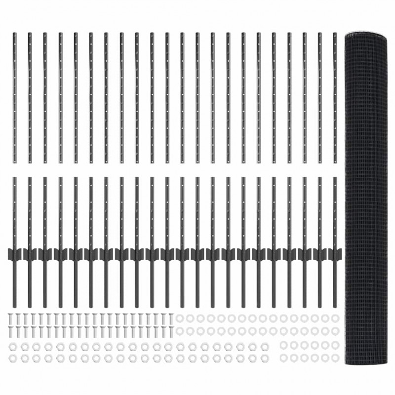 Ogrodzenie z słupkiem Szary 1 x 50 m Stal i PVC