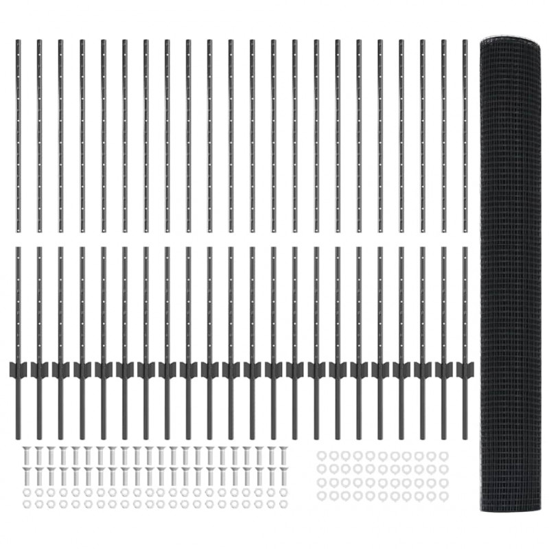 Ogrodzenie z słupkiem Szary 1,2 x 50 m Stal i PVC