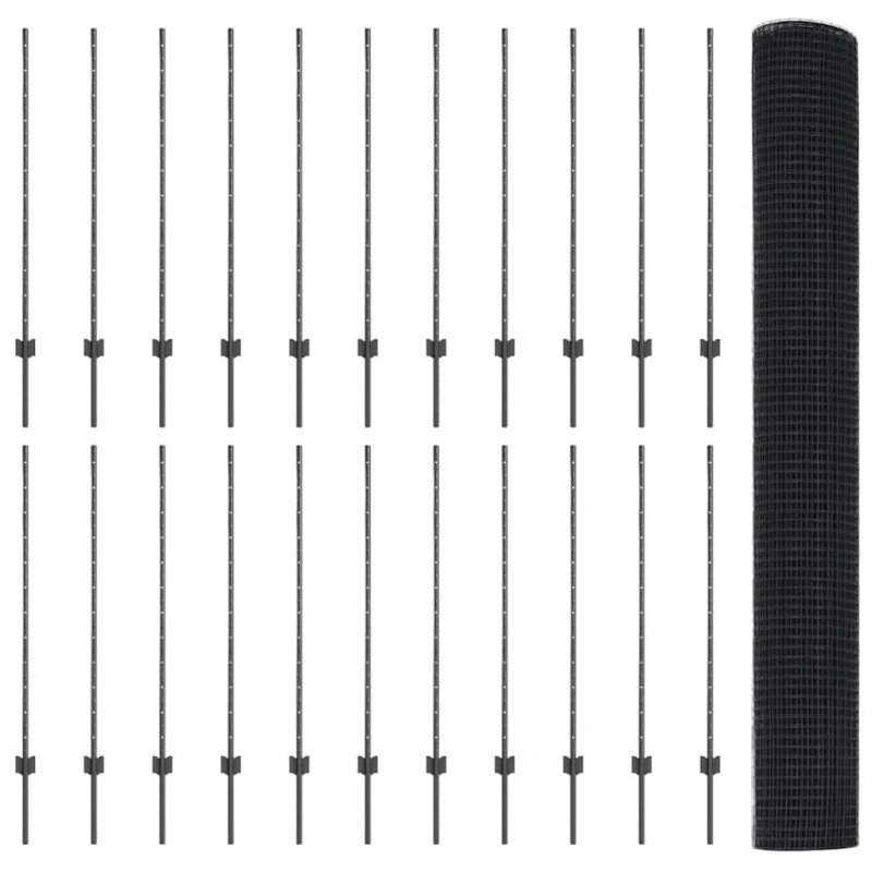 Ogrodzenie z słupkiem Szary 1,2 x 50 m Stal i PVC