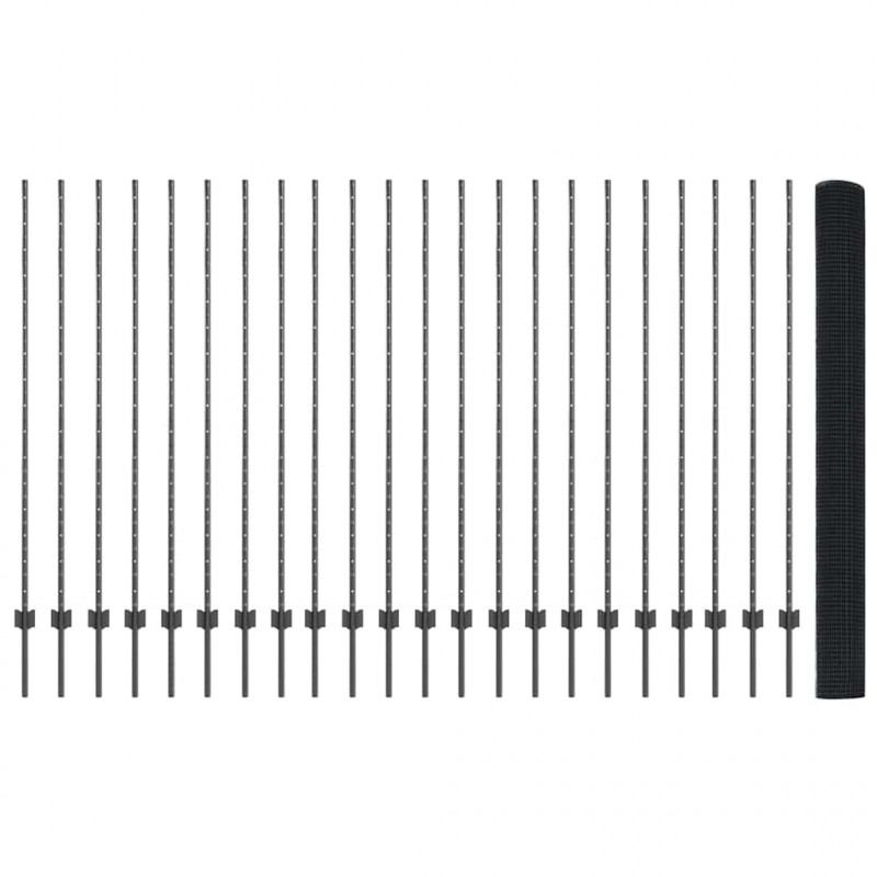 Ogrodzenie z słupkiem Szary 1,5 x 50 m Stal i PVC