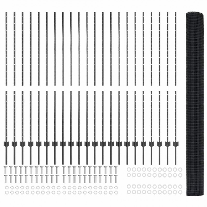 Ogrodzenie z słupkiem Szary 1,5 x 50 m Stal i PVC