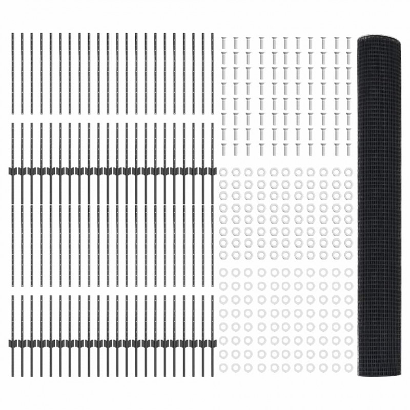 Ogrodzenie z słupkiem Szary 1 x 100 m Stal i PVC
