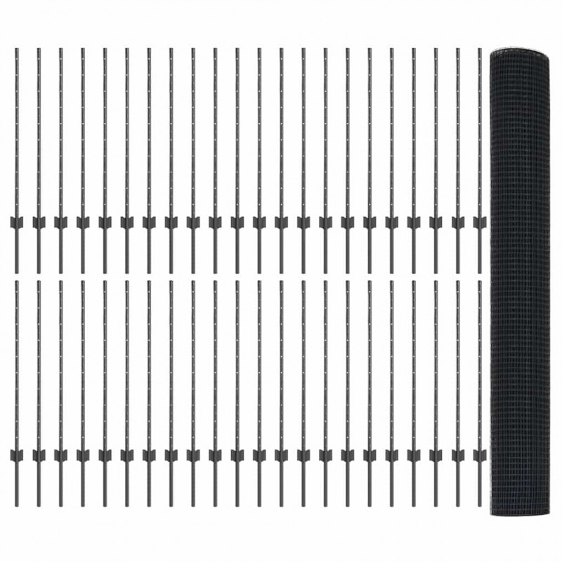 Ogrodzenie z słupkiem Szary 1 x 100 m Stal i PVC