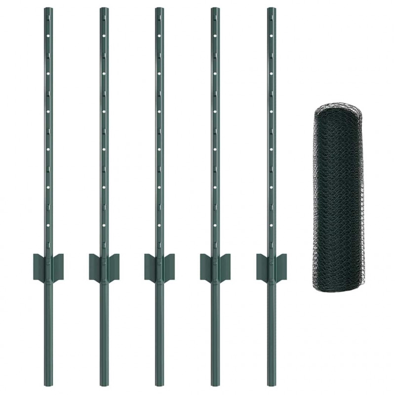 Ogrodzenie z słupkiem Zielony 0,5 x 10 m Stal i PVC