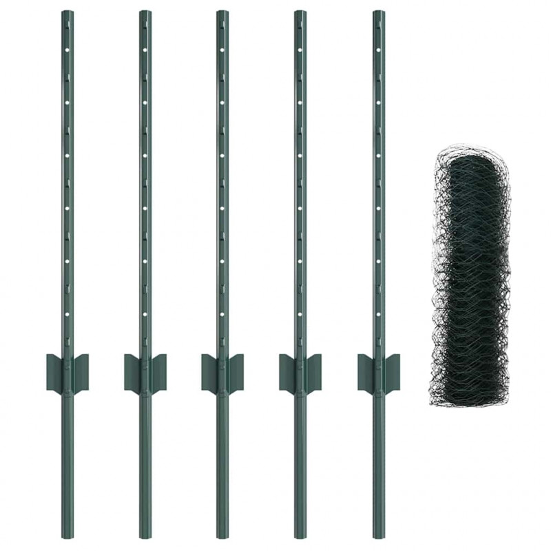 Ogrodzenie z słupkiem Zielony 0,6 x 10 m Stal i PVC