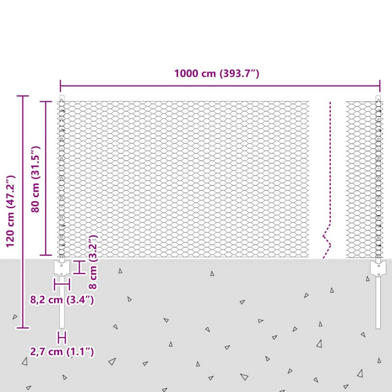 Ogrodzenie z słupkiem Zielony 0,8 x 10 m Stal i PVC