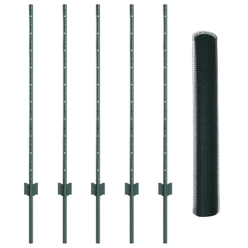 Ogrodzenie z słupkiem Zielony 1 x 10 m Stal i PVC