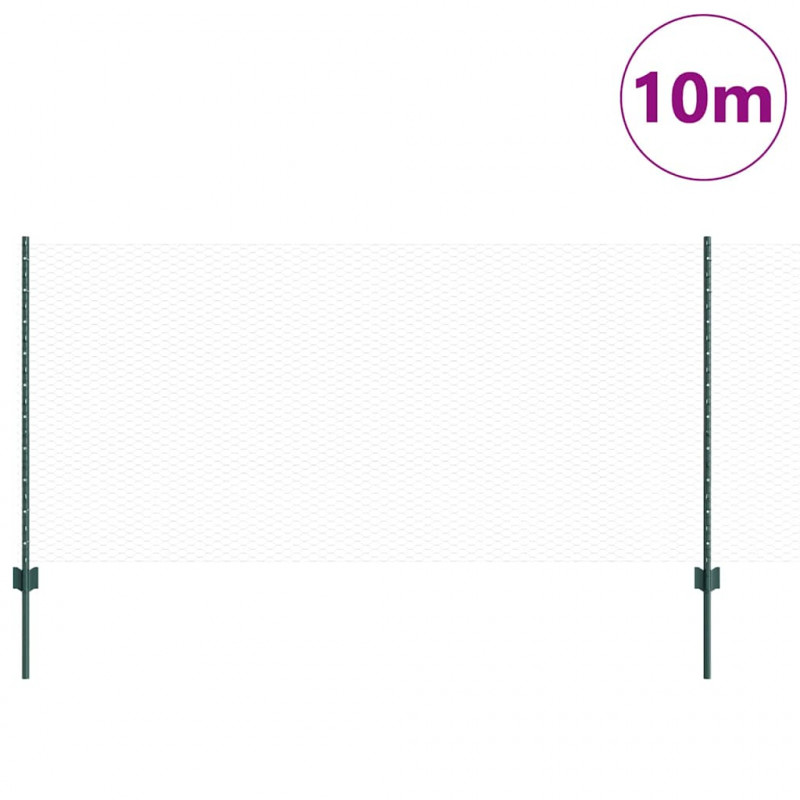 Ogrodzenie z słupkiem Zielony 1 x 10 m Stal i PVC