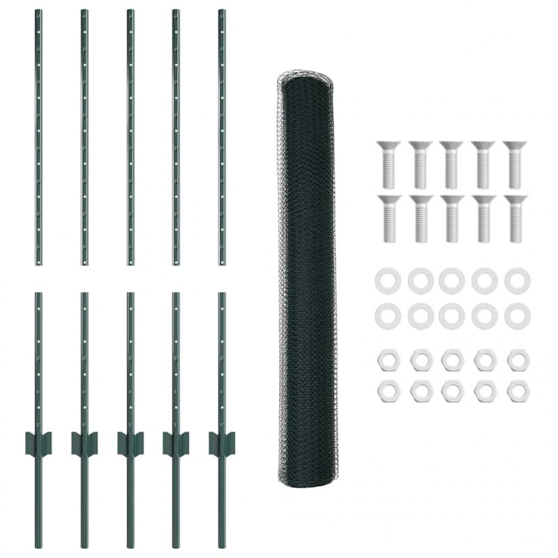 Ogrodzenie z słupkiem Zielony 1 x 10 m Stal i PVC