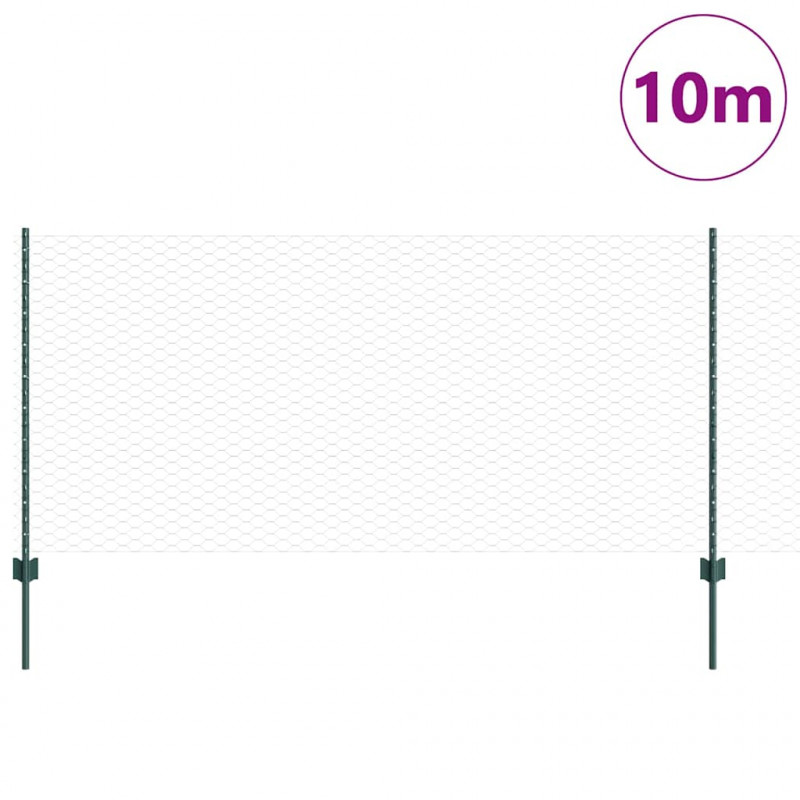 Ogrodzenie z słupkiem Zielony 1 x 10 m Stal i PVC