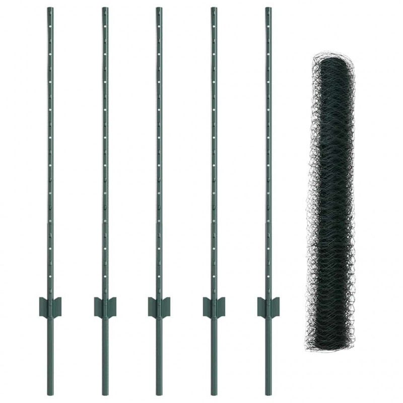 Ogrodzenie z słupkiem Zielony 1 x 10 m Stal i PVC