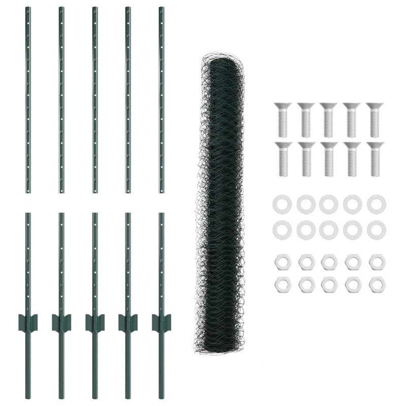 Ogrodzenie z słupkiem Zielony 1 x 10 m Stal i PVC
