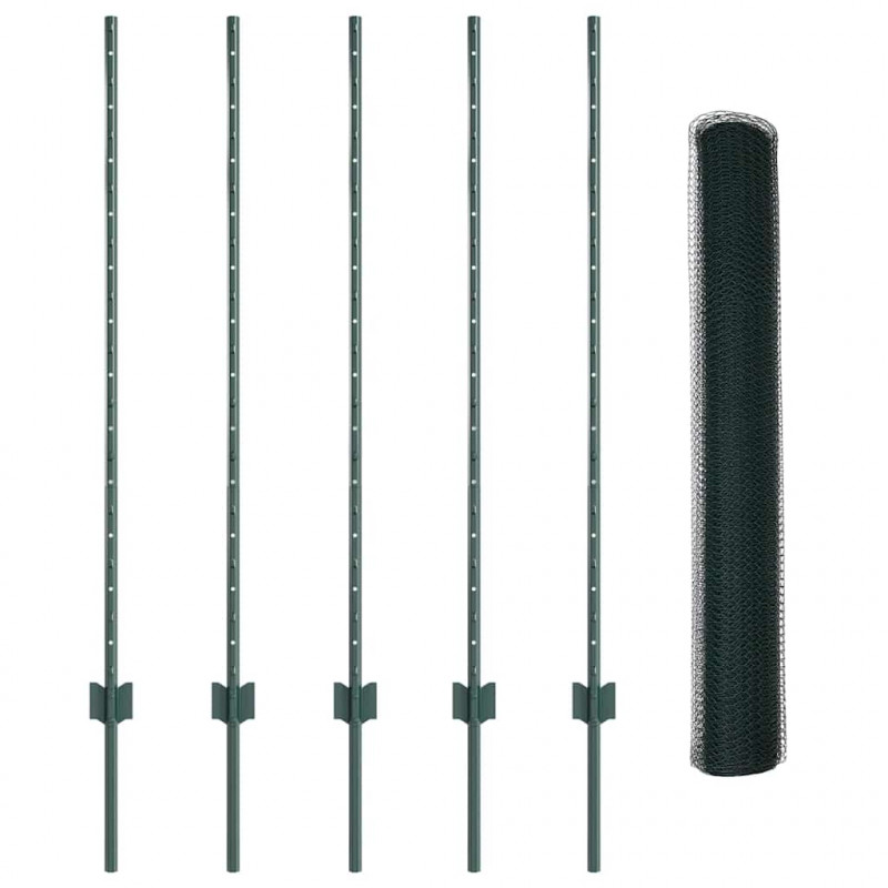 Ogrodzenie z słupkiem Zielony 1,2 x 10 m Stal i PVC
