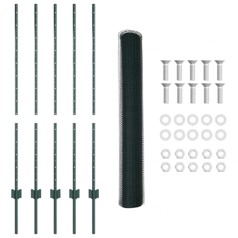 Ogrodzenie z słupkiem Zielony 1,2 x 10 m Stal i PVC