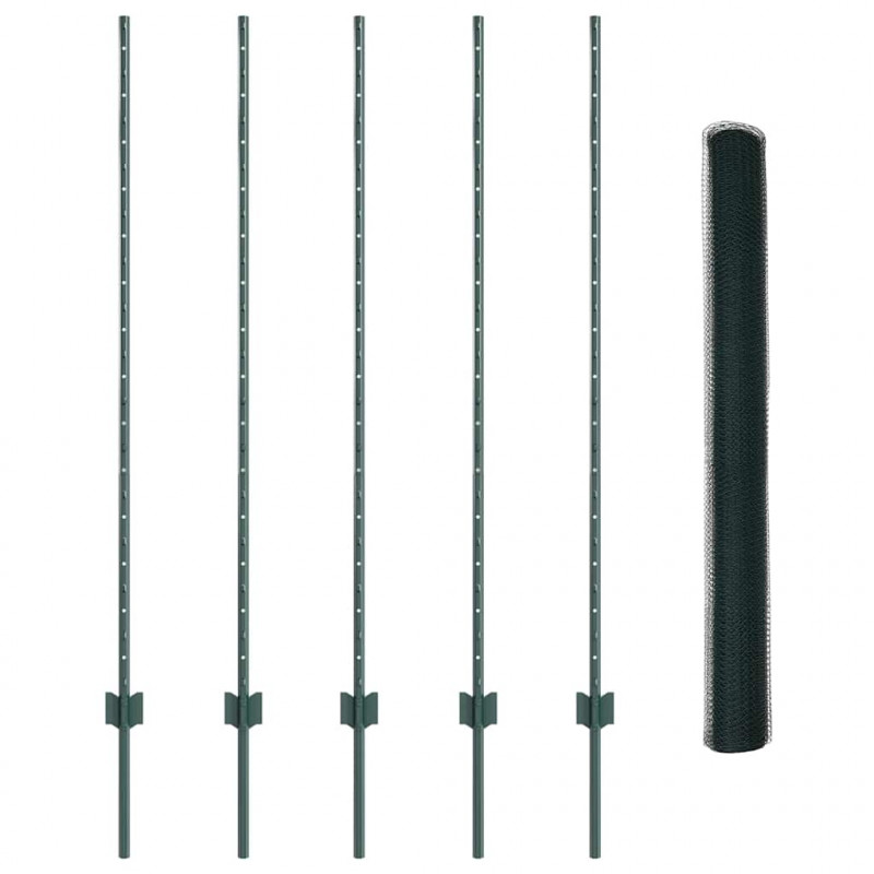 Ogrodzenie z słupkiem Zielony 1,4 x 10 m Stal i PVC