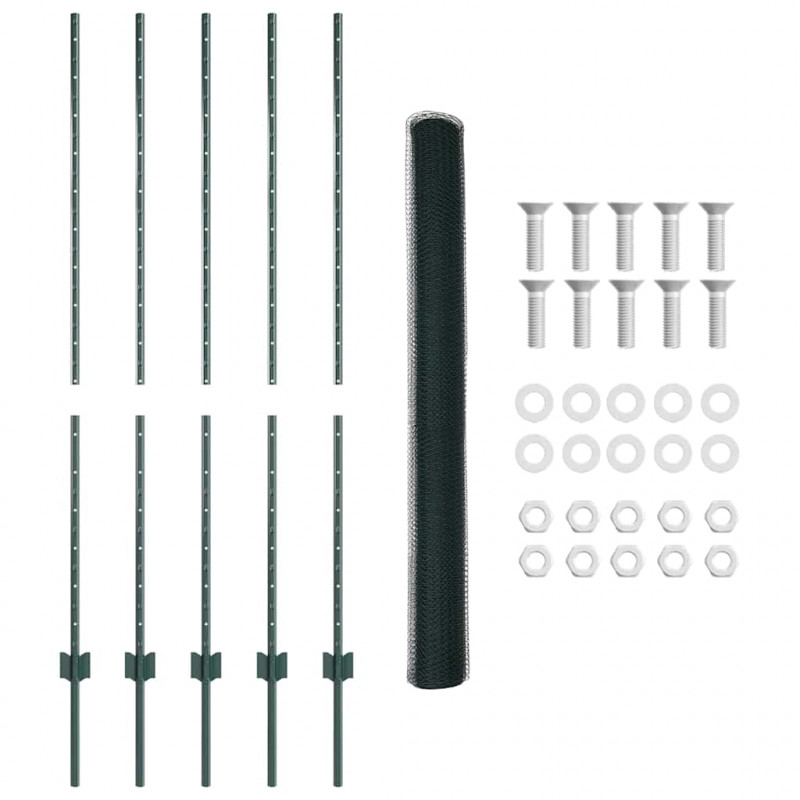 Ogrodzenie z słupkiem Zielony 1,4 x 10 m Stal i PVC