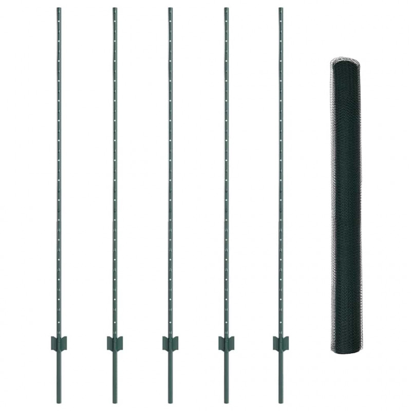 Ogrodzenie z słupkiem Zielony 1,5 x 10 m Stal i PVC