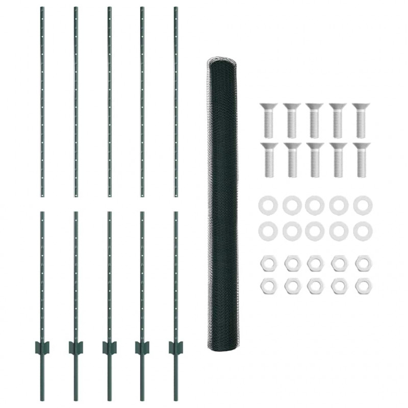 Ogrodzenie z słupkiem Zielony 1,6 x 10 m Stal i PVC