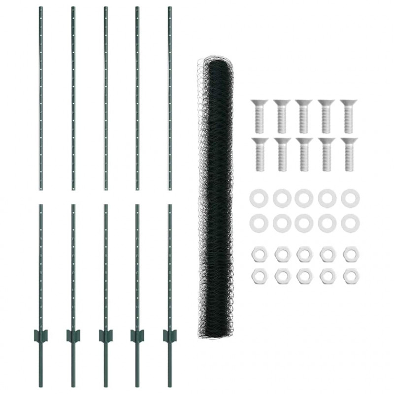Ogrodzenie z słupkiem Zielony 1,6 x 10 m Stal i PVC