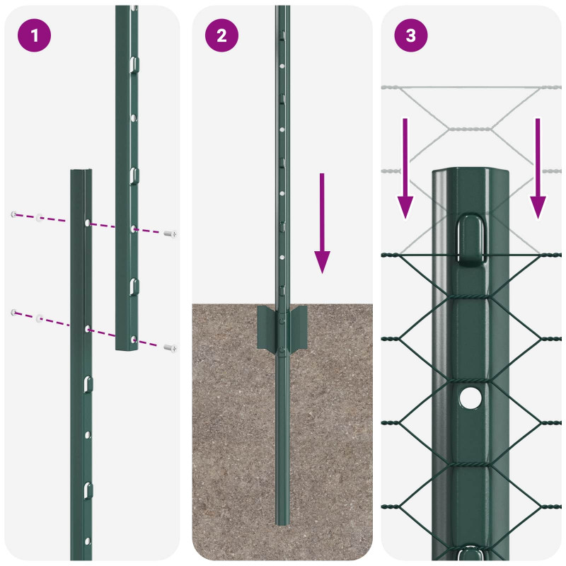 Ogrodzenie z słupkiem Zielony 1 x 25 m Stal