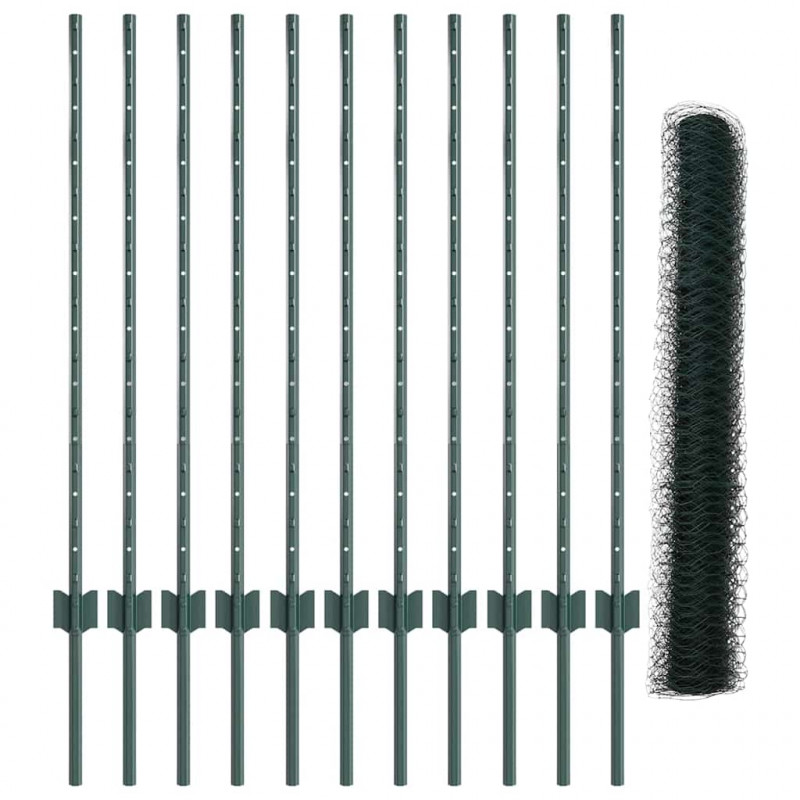 Ogrodzenie z słupkiem Zielony 1 x 25 m Stal