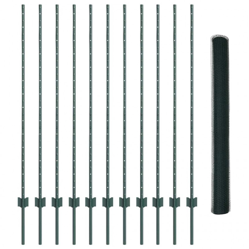 Ogrodzenie z słupkiem Zielony 1,4 x 25 m Stal i PVC