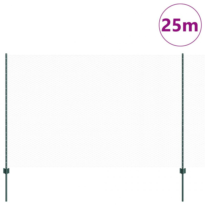Ogrodzenie z słupkiem Zielony 1,5 x 25 m Stal