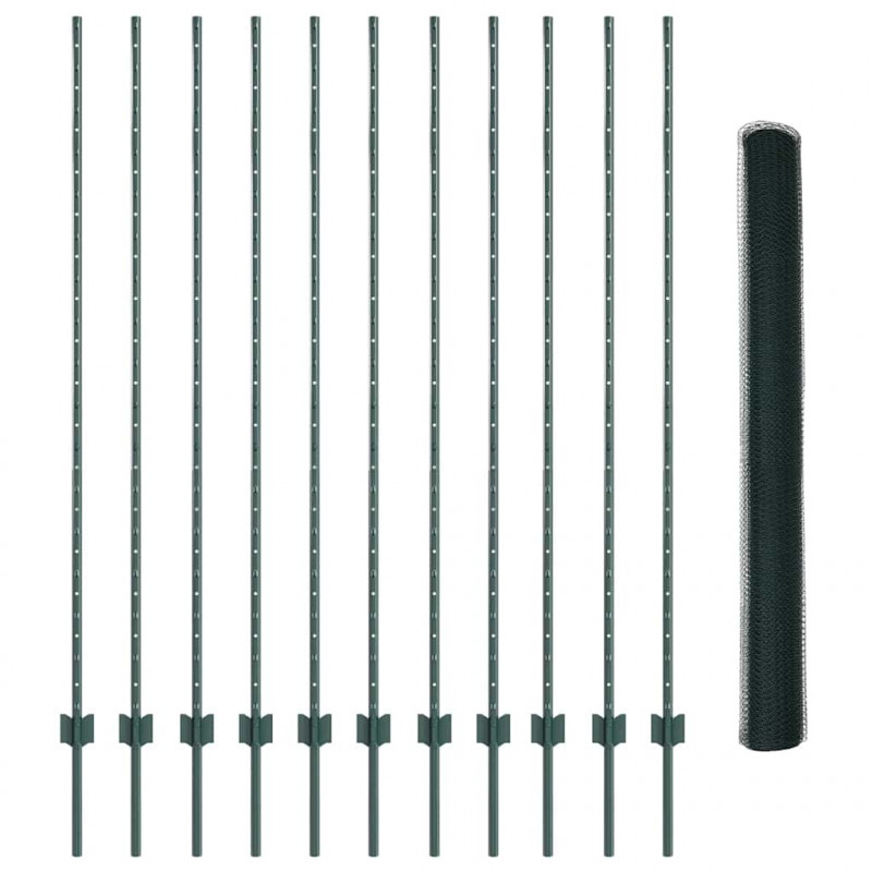 Ogrodzenie z słupkiem Zielony 1,5 x 25 m Stal