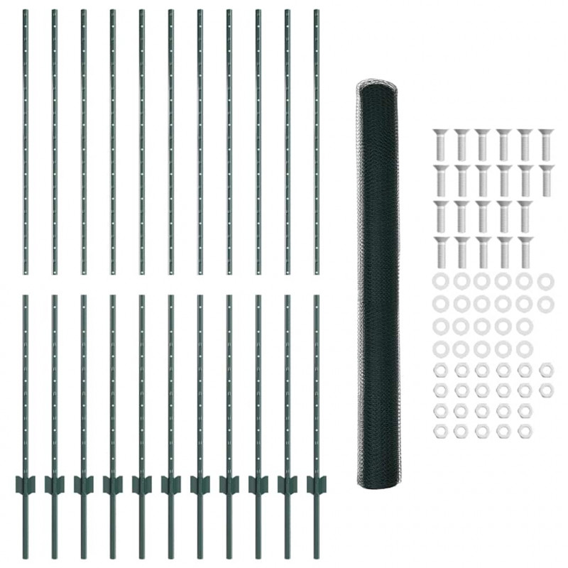 Ogrodzenie z słupkiem Zielony 1,5 x 25 m Stal