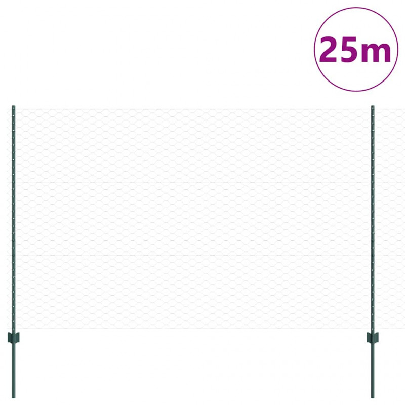 Ogrodzenie z słupkiem Zielony 1,5 x 25 m Stal