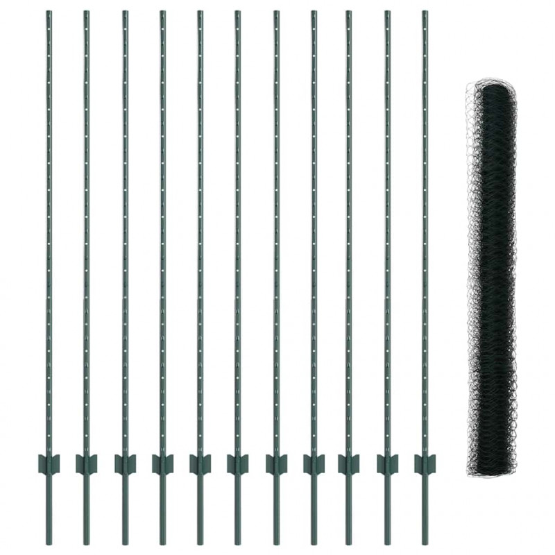 Ogrodzenie z słupkiem Zielony 1,5 x 25 m Stal