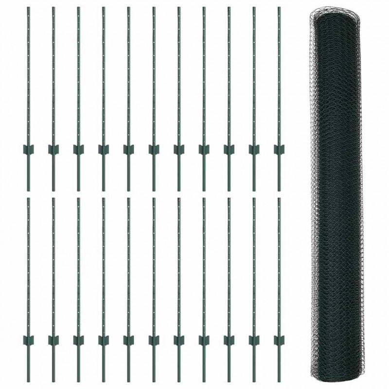 Ogrodzenie z słupkiem Zielony 1 x 50 m Stal i PVC