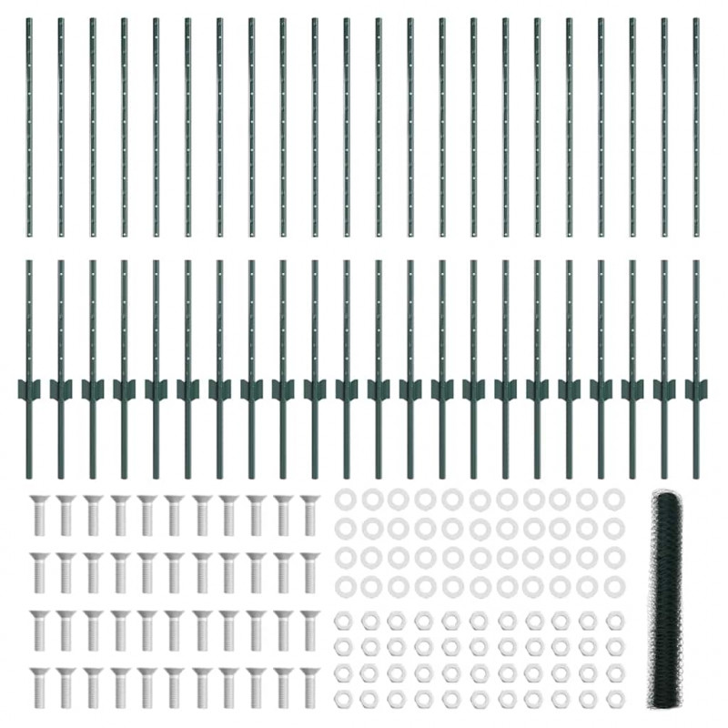 Ogrodzenie z słupkiem Zielony 1 x 50 m Stal i PVC