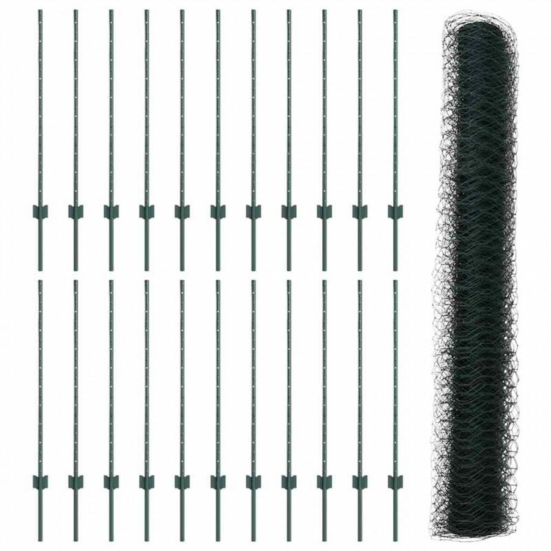 Ogrodzenie z słupkiem Zielony 1 x 50 m Stal i PVC