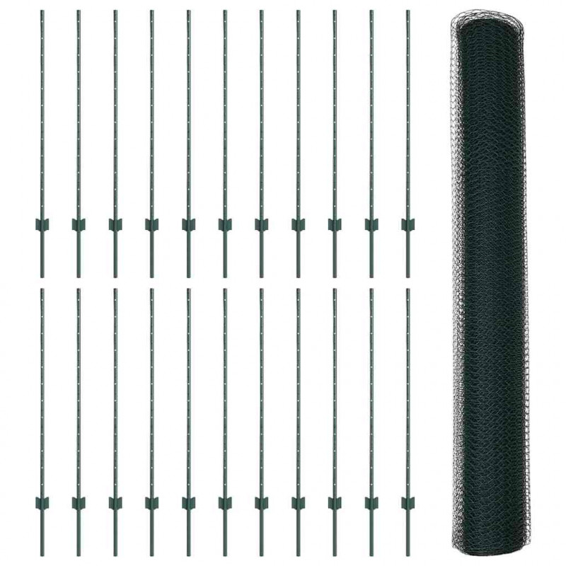 Ogrodzenie z słupkiem Zielony 1,2 x 50 m Stal i PVC
